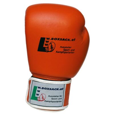 vorderansicht der boxhandschuhe winner 2.0 in orange mit robustem klettverschluss.