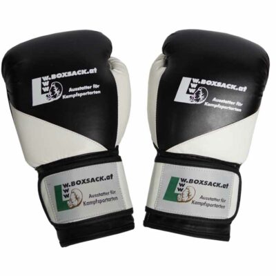 Boxhandschuhe Black & White aus Kunstleder mit modernem zweifarbigen Design, Österreich.