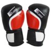 leder boxhandschuhe dominator 2.0 in schwarz, weiß und rot mit breitem klettverschluss und robuster verarbeitung.