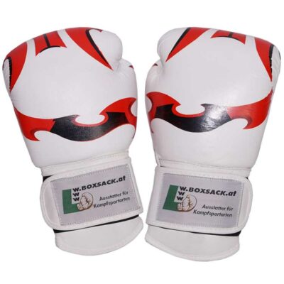 Boxhandschuhe FANTASY aus strapazierfähigem Rindsleder Farbe Weiss Rot Bild a