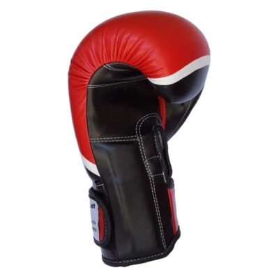 Detailansicht des Klettverschlusses der Boxhandschuhe Hybrid in Rot-Schwarz.