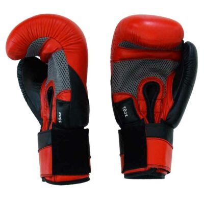 rote boxhandschuhe aus rindsleder mit belüftungs-mesh und angenähtem daumen