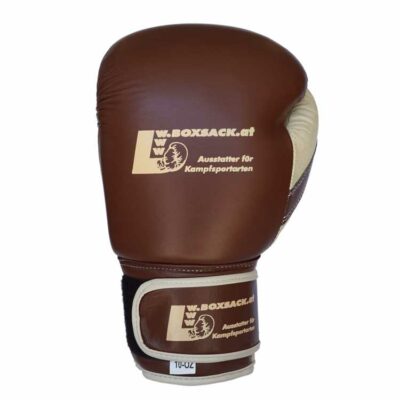 Boxhandschuh Old Style aus braunem Kunstleder mit klassischem Design, Österreich.