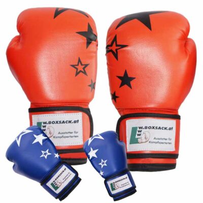 Kinder Boxhandschuhe JUNIOR – STAR in Rot und Blau mit Sternen, ideal für Boxsack-Training, Österreich.