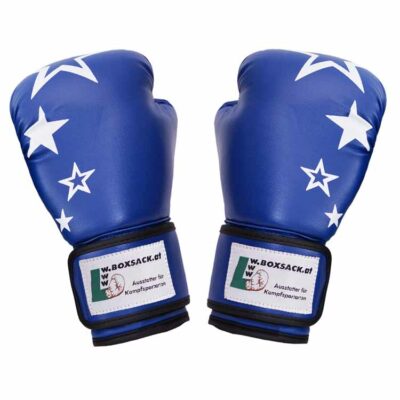 Blaue Kinder Boxhandschuhe JUNIOR – STAR mit Sternendesign und Handgelenkschutz, Österreich.