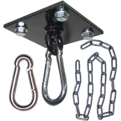 Boxsack Halterung 4 Loch in Schwarz mit Karabinerhaken, Kette und Montagematerial, perfekt für Österreich.