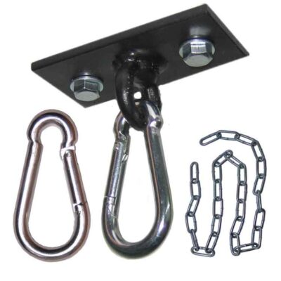 Boxsack Halterung Set mit 2 Löchern in Schwarz, inklusive Karabinerhaken und Kette, ideal für Österreich.