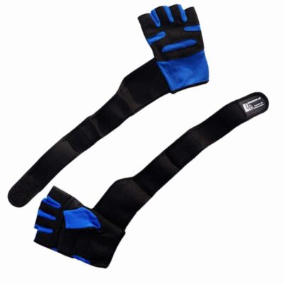 Trainingshandschuhe in Schwarz-Blau mit gepolsterter Handfläche und atmungsaktiver Innenseite.