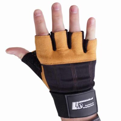 Gewichtheberhandschuhe mit Klettverschluss für stabilen Halt und sicheren Griff beim Hanteltraining.