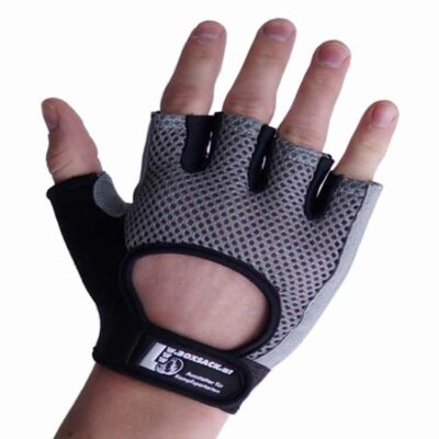 Leichte Gewichtheberhandschuhe Schwarz-Grau mit offener Fingerstruktur und rutschfestem Material für sicheres Training.