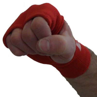 Rote Handbandage mit Knöchelschoner und elastischer Handgelenksbandage, waschbar und langlebig.