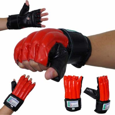 Sandsackhandschuhe Fight aus Rindsleder Fingerlos Schwarz Rot Typ b