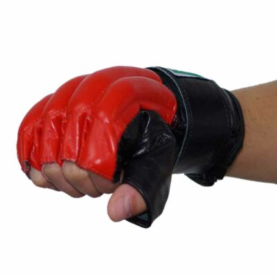 sandsackhandschuhe fight aus leder in rot-schwarz, fingerlos, ideal für gerätetraining mit perfektem sitz.