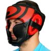 Kopfschutz Kunstleder Schwarz Rot mit Kinn und Ohrenschutz b