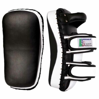 Komplettansicht des Muay Thai Schlagpolsters EXPERT, Vorder- und Rückseite aus Rindsleder.