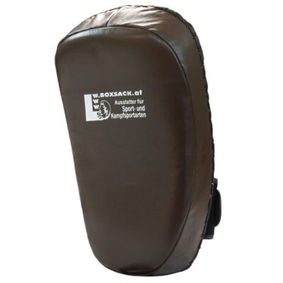 Vorderseite des ULTRA Gebogenen Schlagpolsters in Braun mit strapazierfähiger Lederoberfläche.