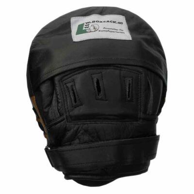 Rückseite der Pratzen aus Leder mit ergonomischem Haltepunkt und sicherem Sitz.