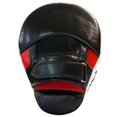 Rückseite der TRAINER Pratzen aus Leder mit gepolsterter Handauflage und sicherer Fingerführung.