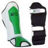 Schienbeinschoner GALAXY in Grün-Weiß mit mehrlagigem Formschaum und Klettverschlüssen.