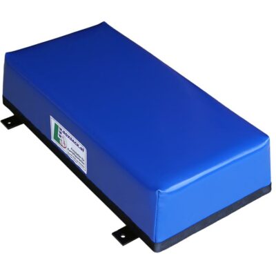 Wandschlagpolster aus robustem, blauem Material mit Stahlhalterungen für sicheres Training.