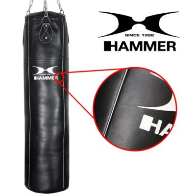 Hochwertiger Boxsack aus Rindsleder mit Logo von HAMMER BOXING, ideal für Profi-Training in Österreich.