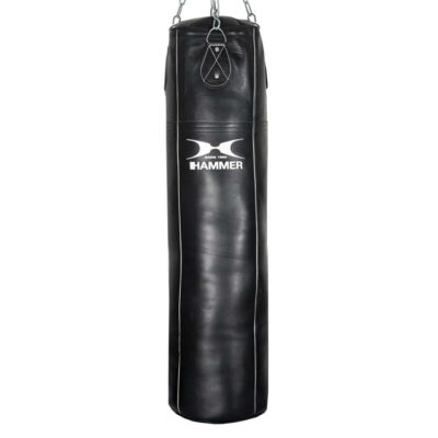 Schwarzer Boxsack aus Rindsleder von HAMMER BOXING, 100 cm lang und gefüllt, ideal für Österreich.