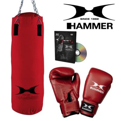 Komplettes Box-Set mit Boxsack, Handschuhen und Trainings-DVD von Hammer Sport für das Heimtraining.