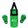Boxsack Set Junior in Grün mit passenden Boxhandschuhen, speziell für Kinder, auf weißem Hintergrund.
