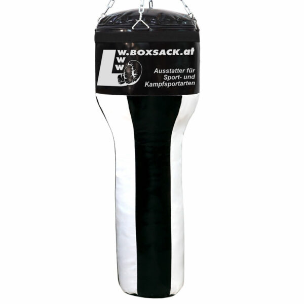 Profi Uppercut Boxsack in Schwarz/Weiß, ideal für Schlag- und Kniestosstraining in Österreich.