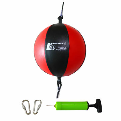 Doppelendball aus Kunstleder in Schwarz und Rot, inklusive Pumpe und Karabinerhaken, ideal für Österreich.