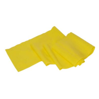 Gelbes Gymnastikband mit leichtem Widerstand, ideal für sanfte Dehn- und Reha-Übungen.