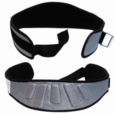 Robuster Gewichthebergürtel aus Neopren mit verstärktem Gewebe, weicher Polsterung und Klettverschluss für sicheres Training.