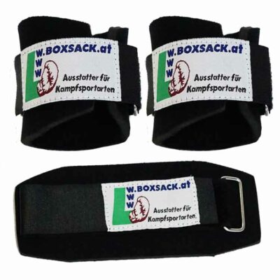 Schwarze Gewichtheber-Armmanschette aus Neopren mit Klettverschluss für sicheren Halt beim Krafttraining.
