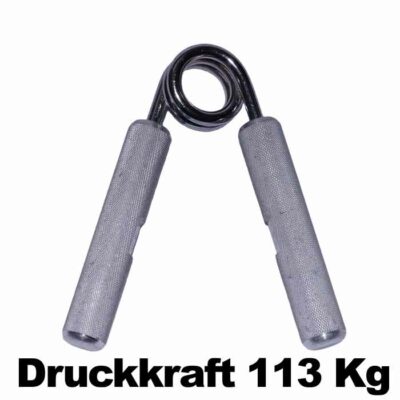 Stabile Handgrip-Fingerhantel mit 113 kg Widerstand, gefertigt aus Aluminium und Stahlfeder.
