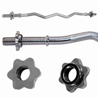 Verchromte SZ-Curlhantelstange aus Stahl mit 30 mm Durchmesser und Sternverschlüssen.