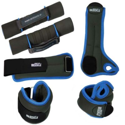 Aerobic- und Laufhantel-Set mit Hand-, Arm- und Bein-Gewichten in Blau-Schwarz für effektives Training.