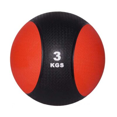 Roter Medizinball mit 3 kg Gewicht und rutschfester Oberfläche für vielseitige Workouts.