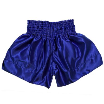 Rückseite der Muay Thai Shorts Champion Blau-Silber mit elastischem Bund und weiter Passform.