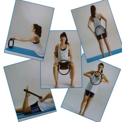 Frau zeigt verschiedene Übungen mit dem Pilates Ring – vielseitig einsetzbares Trainingsgerät.