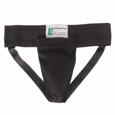 Tiefschutz für Herren mit auswechselbarem Pantalbecher in Schwarz, ideal für Kampfsportarten.