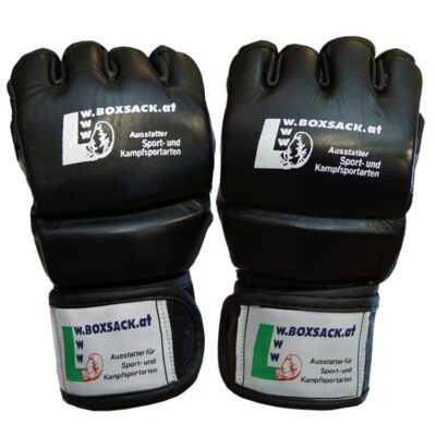 leder mma-handschuhe schwarz-grau mit daumenschutz und spezial-klettverschluss.