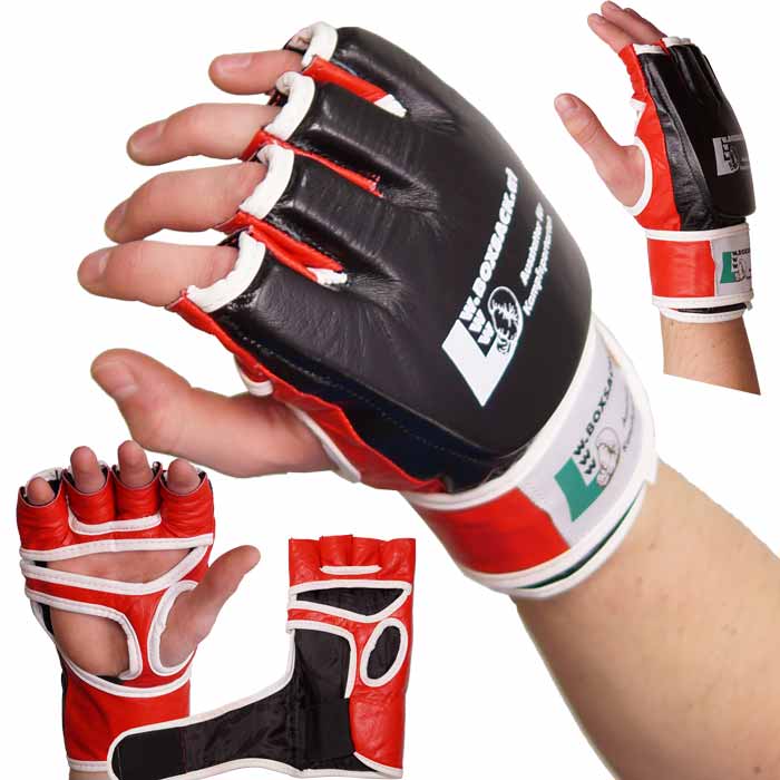 MMA Handschuhe aus Leder Farbe: Schwarz für Boxsack u Sandsack Grappling