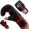 Sandsackhandschuhe PRO KICK aus Rindsleder mit offenem Daumen und Mesh-Belüftung, Schwarz-Rot, Österreich.