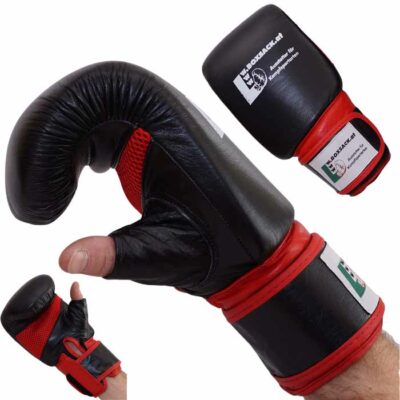 Sandsackhandschuhe PRO KICK aus Rindsleder mit offenem Daumen und Mesh-Belüftung, Schwarz-Rot, Österreich.