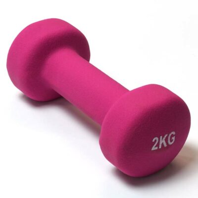 Neopren Kurzhantel in Pink, leicht eckige Form, 2 kg Gewicht.