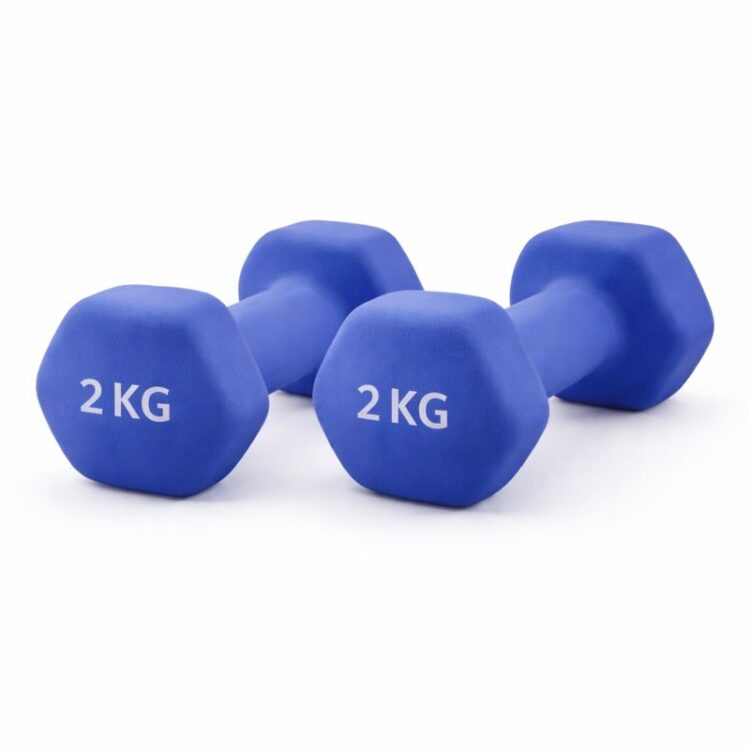 Neopren Kurzhantel in Pink, leicht eckige Form, 2 kg Gewicht.