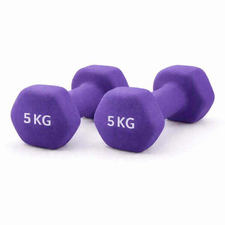 Neopren Kurzhantel in Dunkelblau, optimale Form für Workouts, 5 kg Gewicht.