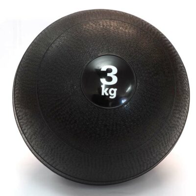 Schwarzer Medizinball mit 3 kg Gewicht, nicht rückprallend und mit rutschfester Textur.