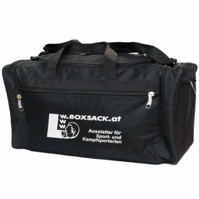 Große schwarze Trainingstasche mit mehreren Reißverschlussfächern und strapazierfähigem Design.