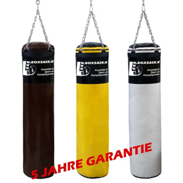 Boxsack TITAN in Braun, Gelb und Weiß, gefüllt, für intensives Training.